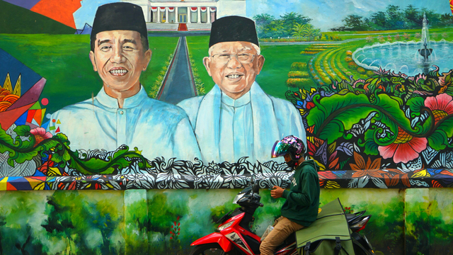 Mural jokowi dan Ma'ruf Amin di Kampung Warna-warni Palembang, Rabu (20/10) Foto: abp/Urban Id