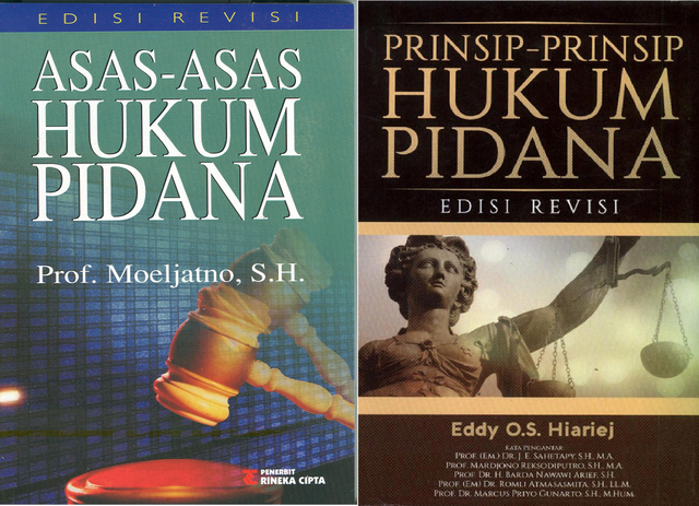 Buku Moeljatno menggunakan judul Asas-Asas Hukum Pidana sedangkan buku Eddy O.S. Hiariej menggunakan judul Prinsip-Prinsip Hukum Pidana.