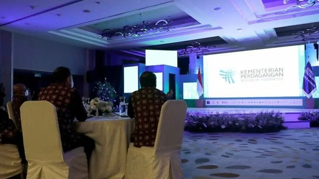 Peluncuran logo baru Kementerian Perdagangan di sela ajang Trade Expo Indonesia Digital Exhibition 2021.  Foto: ANTARA/ Biro Humas Kementerian Perdagangan