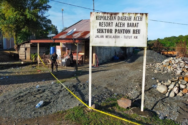 Pos Polisi Panton Reu di Aceh Barat yang ditembaki orang tak dikenal (OTK). Foto: Dok. Polda Aceh