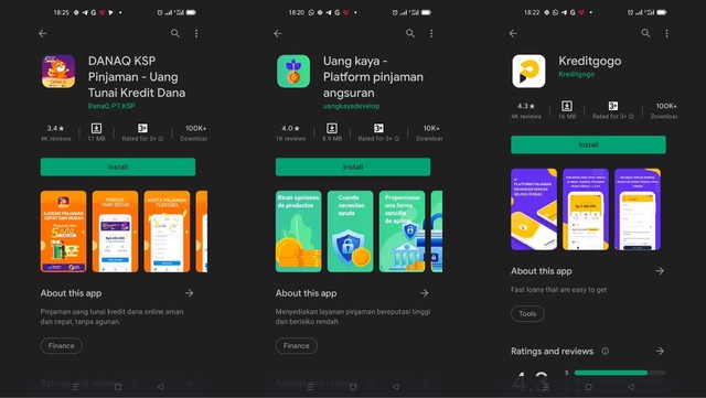Aplikasi pinjaman online ilegal (pinjol) masih gentayangan di Google Play Store.  Foto: Screenshot Google Play Store