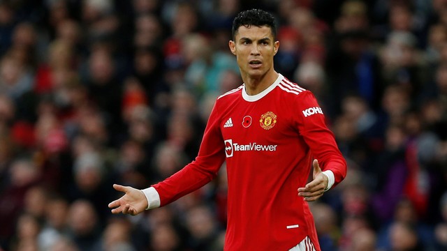 Pemain Manchester United Cristiano Ronaldo saat melawan Manchester City pada pertandingan Liga Inggris di Old Trafford, Manchester, Inggris. Foto: Craig Brough/REUTERS