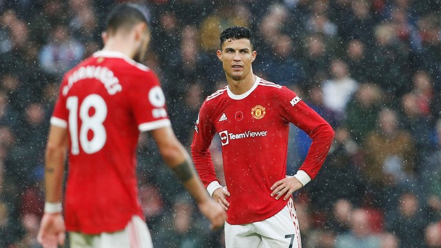 Pemain Manchester United Cristiano Ronaldo saat melawan Manchester City pada pertandingan Liga Inggris di Old Trafford, Manchester, Inggris. Foto: Craig Brough/REUTERS
