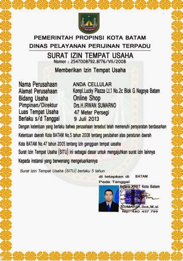 Contoh SITU atau Surat Izin Tempat Usaha. Foto: contoh-surat.com