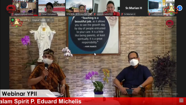 YPII (Yayasan Penyelenggaraan Ilahi Indonesia) menggelar webinar bertema “Mengembangkan Semangat Berbagi dalam Spirit Pastor Eduard Michelis” (13/11).  Webinar  ini merupakan salah satu bentuk acara dari rangkaian kegiatan yubileum berdirinya kongregasi Suster PI (Penyelenggaraan Ilahi) ke-180 tahun. Foto: Dokumentasi Pribadi.