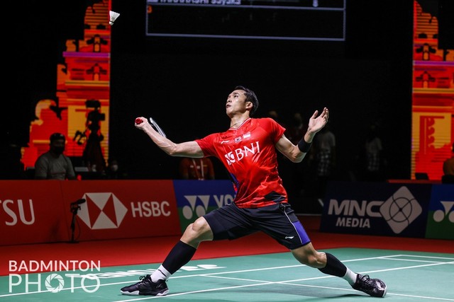 Tunggal putra Indonesia Jonatan Christie pada Indonesia Masters 2021 di Bali International Convention Center, Bali. Foto: Erika Sawauchi/Badmintonphoto/BWF