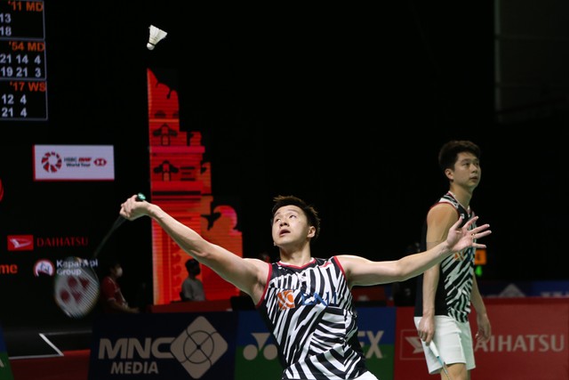 Ganda putra Indonesia Marcus Fernaldi Gideon (kiri) dan Kevin Sanjaya Sukamuljo. Foto: Humas PBSI