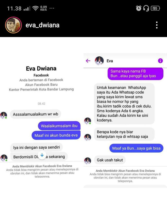 Postingan Instagram Eva Dwiana berikan penegasan akun Facebook palsu yang mengatasnamakan dirinya, Rabu (8/12) | Foto : Ist