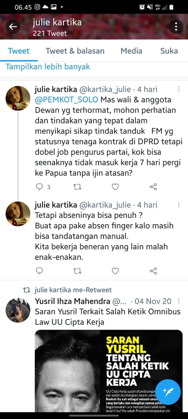 Cuitan tersebut ditulis oleh akun @kartika_julie pada Senin (06/12/21)