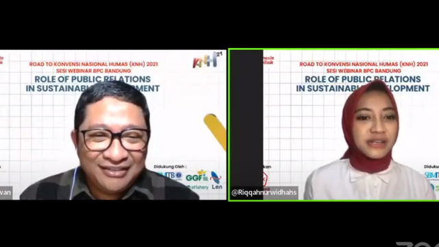 Webinar yang bertajuk "ROLE OF PUBLIC RELATIONS IN SUSTAINABLE DEVELOPMENT" berhasil digelar oleh BPC PERHUMAS Bandung