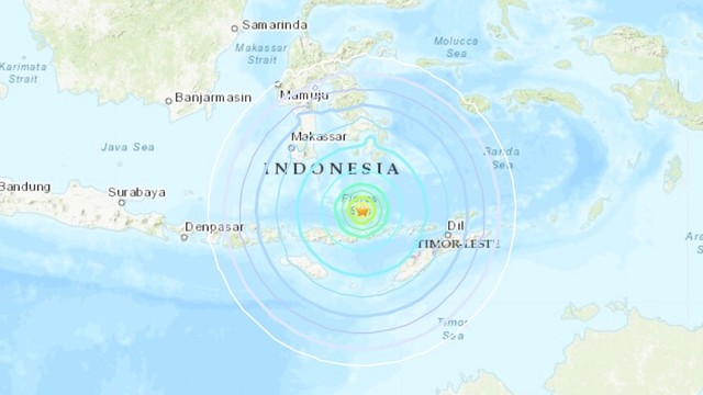 Gempa berpusat di Laut Flores, berpotensi tsunami. Foto: USGS