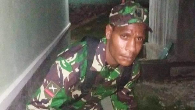 Prada Yotam Bugiangge, anggota TNI yang bertugas di  Yonif 756/WMS Kompi C Senggi, Kabupaten Keerom. (Dok istimewa) 