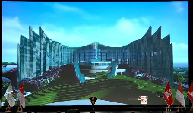 Jokowi ungkap desain IKN Kaltim di HUT PSI, Rabu (22/12) di Jakarta.  Foto: YouTube PSI