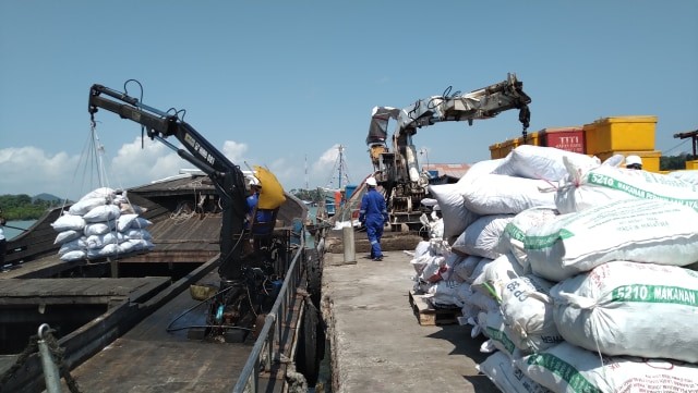 Ekspor komoditas pertanian berupa bungkil kelapa di PT Pulau Mas Moro Mulia, Karimun. Foto: Khairul S/kepripedia.com