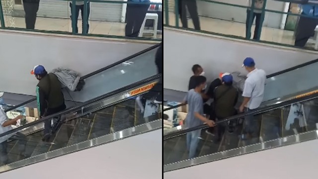 Kepala kejepit eskalator. (Foto: Teddy Yap/Facebook)