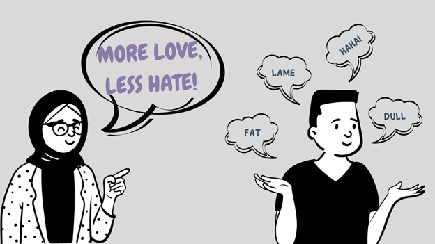 Ilustrasi orang melakukan Hate Speech. Kredit gambar : Fathia Adzka Amalia/Canva