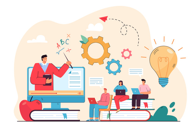 ilustrasi pembelajaran jarak jauh (PJJ) (Sumber : <a href='https://www.freepik.com/vectors/school'>School vector created by pch.vector - www.freepik.com</a>)