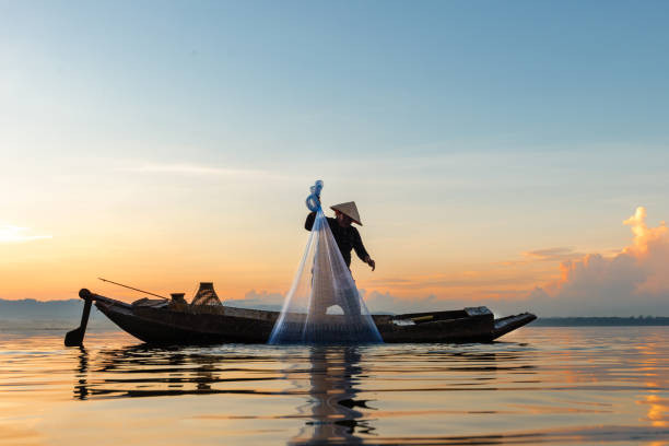Ilustrasi nelayan tradisional sedang menangkap ikan dengan jaring. Foto: iStock