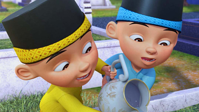 Upin Ipin ziarah ke makam. (Foto: Les Copaque Production)