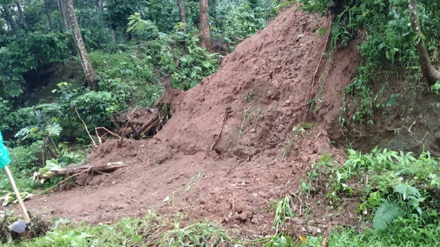Tanah longsor menutup satu akses jalan penghubung Medani - Kaliombo di Kabupaten Jepara, Jateng. Foto: Dok BPBD