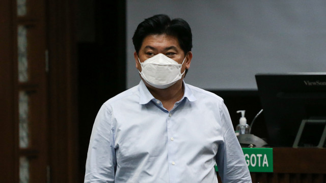 Terdakwa Presiden Komisaris PT Trada Alam Minera Heru Hidayat bersiap menjalani sidang vonis di Pengadilan Tipikor, Jakarta, Selasa (18/1/2022). Foto: Rivan Awal Lingga/ANTARA FOTO