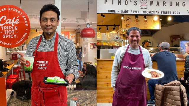 Zukni (kiri) dan Pino, membuka warung sebelum pandemi dan menjual berbagai panganan Indonesia termasuk sate, bakso.