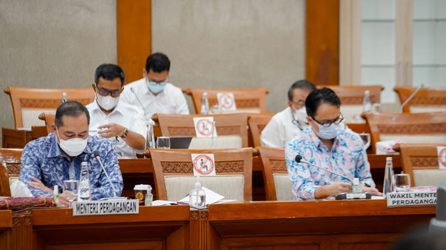 Mendag Muhammad Lutfi rapat kerja dengan Komisi VI DPR RI, Senin (31/1/2022).  Foto: Kemendag RI
