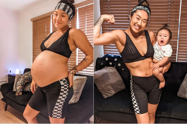 Angela Lee membagikan foto transformasi sebelum dan setelah melahirkan. Foto: ONE Championship
