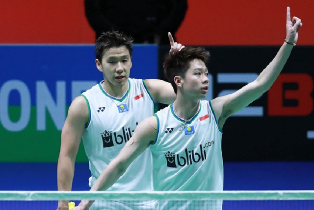 Ganda Putra Kevin Sanjaya Sukamuljo dan Marcus Fernaldi Gideon. Foto: PBSI