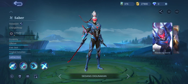 Tampilan Hero Saber di Mobile Legends. (Foto: Tangkapan Layar di Game Mobile Legends)