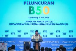Presiden Prabowo Subianto meresmikan Program Mandatori Biodiesel B50 di Rest Area KM 57 Tol Jakarta-Cikampek, Karawang, Jawa Barat, Kamis (9/7/2026). Foto: Hafidz Mubarak A/ANTARA FOTO