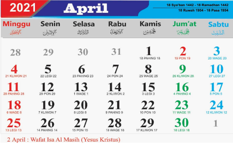 Kalender jawa 2022 april