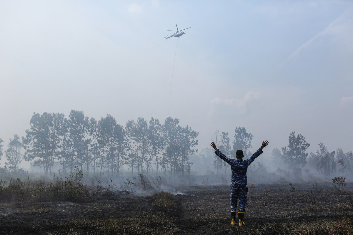 TNI AU Kerahkan Helikopter Bantu Padamkan Api di Lahan Gambut Banjarbaru