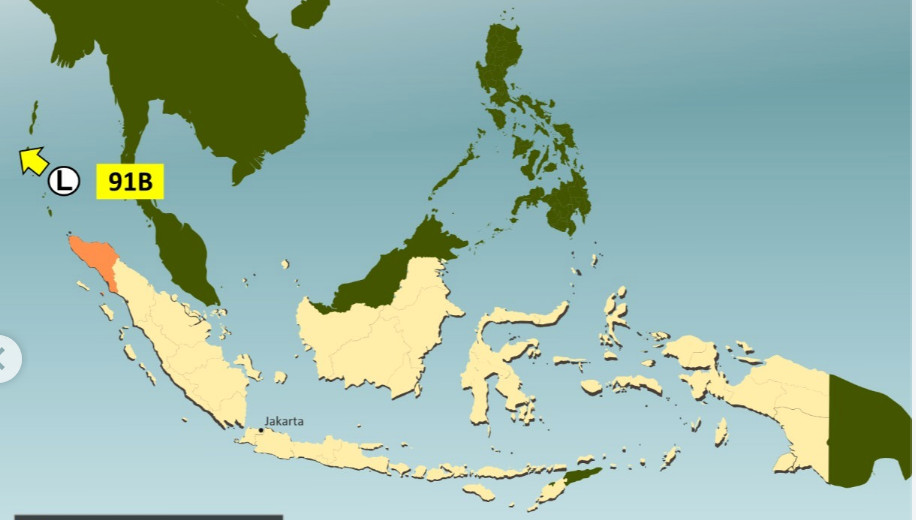 Siklon 91B Menjauhi RI, tapi Aceh Masih Waspada Hujan Lebat