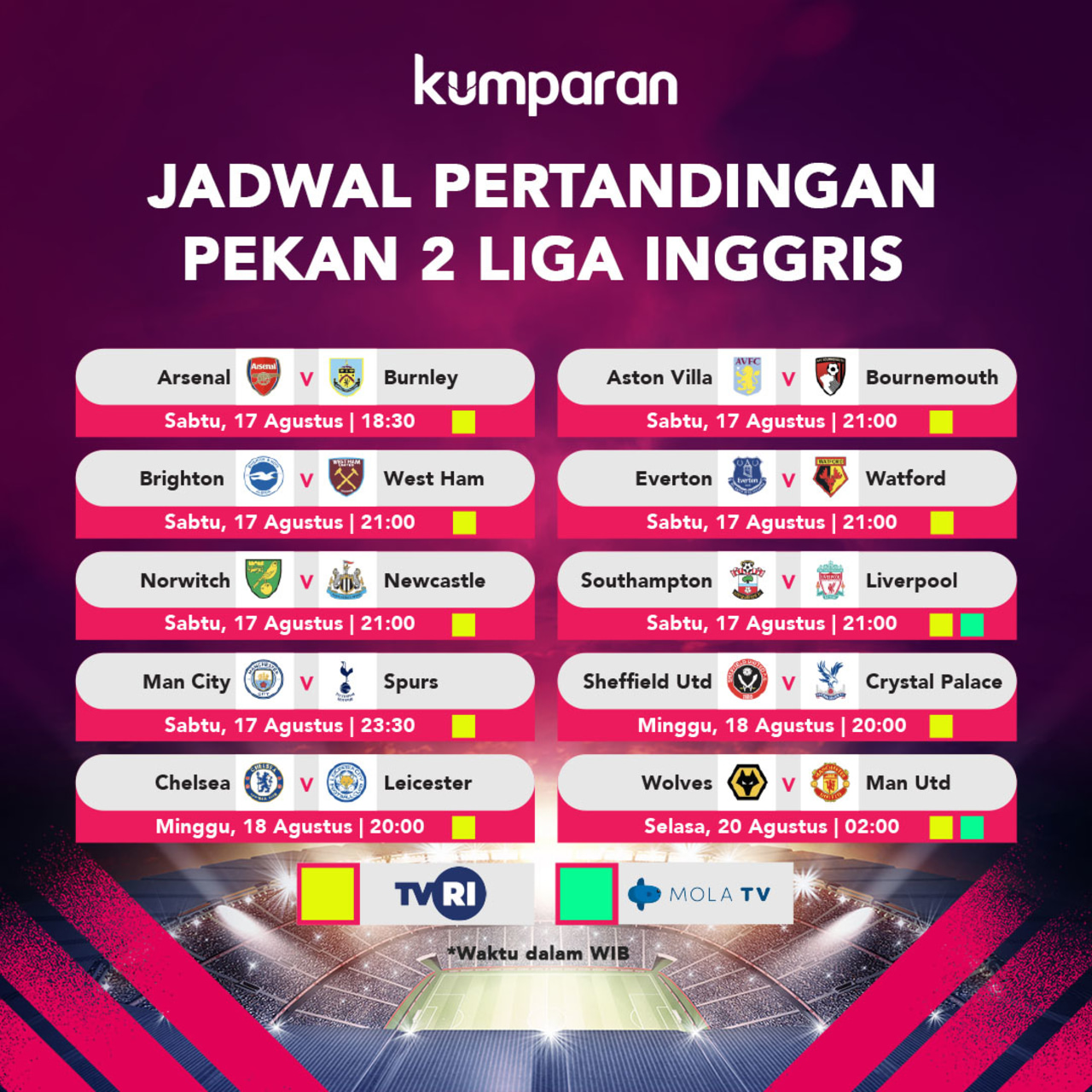 Jadwal Pertandingan Pekan Kedua Liga Inggris 2019/20 | Kumparan.com