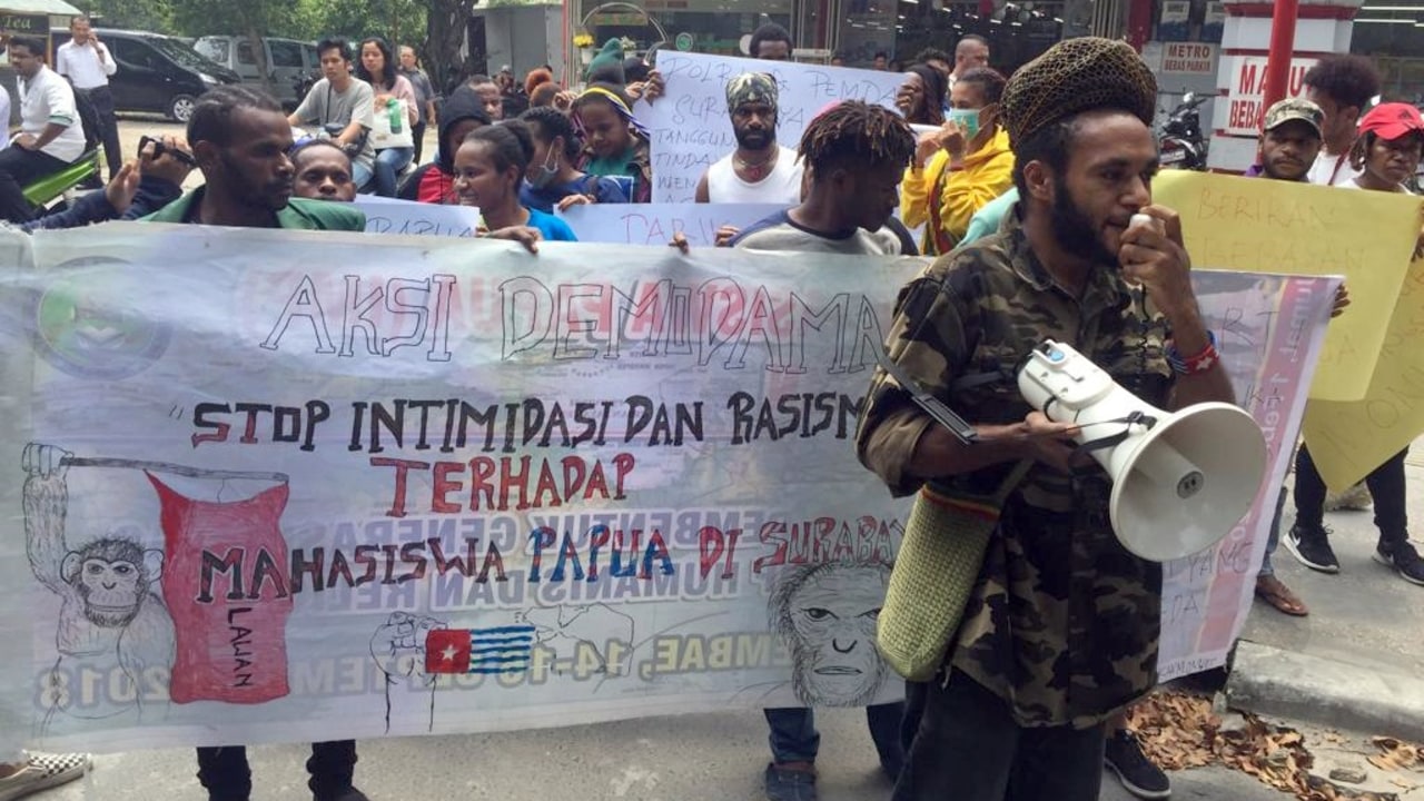 Mahasiwa Papua di Medan saat melakukan unjuk rasa di Medan