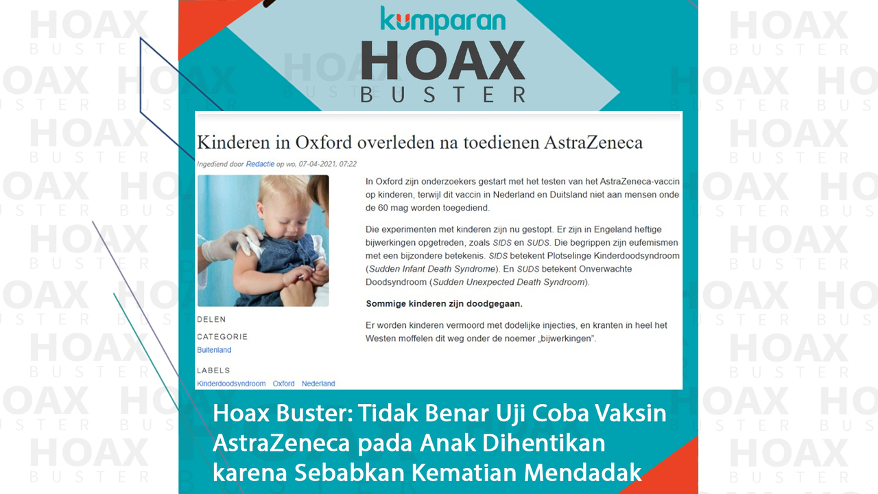 Hoaxbuster- Uji Coba Vaksin AstraZeneca pada Anak Dihentikan