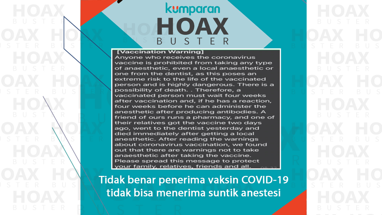 Hoaxbuster- penerima vaksin COVID-19 anestesi