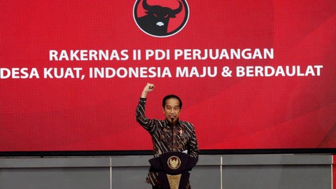 Presiden Jokowi sambutan di Rakernas PDIP di Lenteng Agung, Jakarta Selatan, Selasa (21/6/2022). Foto: PDIP
