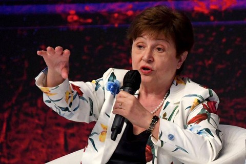 Direktur Pelaksana Dana Moneter Internasional (IMF) Kristalina Georgieva dalam High Level Seminar G20 di Nusa Dua, Bali. Foto: AFP