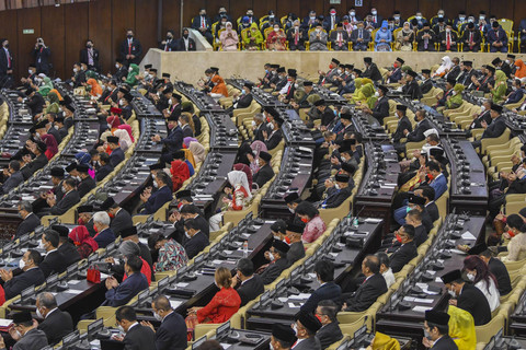Suasana Sidang Tahunan MPR dan Sidang Bersama DPR - DPD Tahun 2022, di Gedung Nusantara, Kompleks Parlemen, Senayan, Jakarta, Selasa (16/8/2022). Foto: Galih Pradipta/ANTARA FOTO