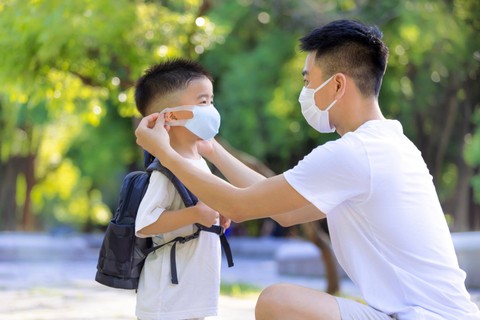Ilustrasi anak memakai masker. Foto: Shutterstock