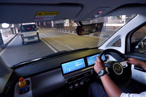 Pandangan penumpang depan Wuling Air ev. Foto: Aditya Pratama Niagara/kumparan