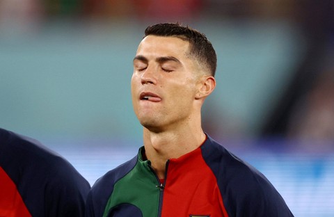 Foto: Momen Haru Ronaldo Nyanyikan Lagu Kebangsaan saat Lawan Ghana