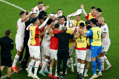 Foto: Selebrasi Maroko usai Kalahkan Kanada dan Melaju ke 16 Besar