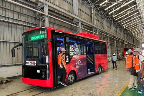 Bus Listrik Merah Putih (BliMP) yang digunakan untuk kendaraan operasional selama KTT G20 di Bali bulan November lalu. Foto: Dok. Istimewa