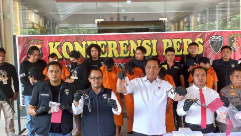 Jumpa pers komplotan rampok sadis yang beraksi di rumah pengusaha asal Kabupaten Batang, Jawa Tengah. Foto: Intan Alliva Khansa/kumparan