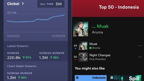 Single Muak milik Aruma raih 5 juta stream dan tembus Top 50 Spotify. Foto: Istimewa