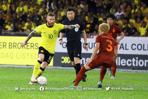 Laga Malaysia vs Thailand dalam semifinal leg 1 Piala AFF 2022 di Stadion Bukit Jalil, Kuala Lumpur, pada 7 Januari 2023. Foto: FA Malaysia