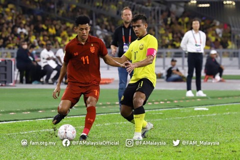 Laga Malaysia vs Thailand dalam semifinal leg 1 Piala AFF 2022 di Stadion Bukit Jalil, Kuala Lumpur, pada 7 Januari 2023. Foto: FA Malaysia